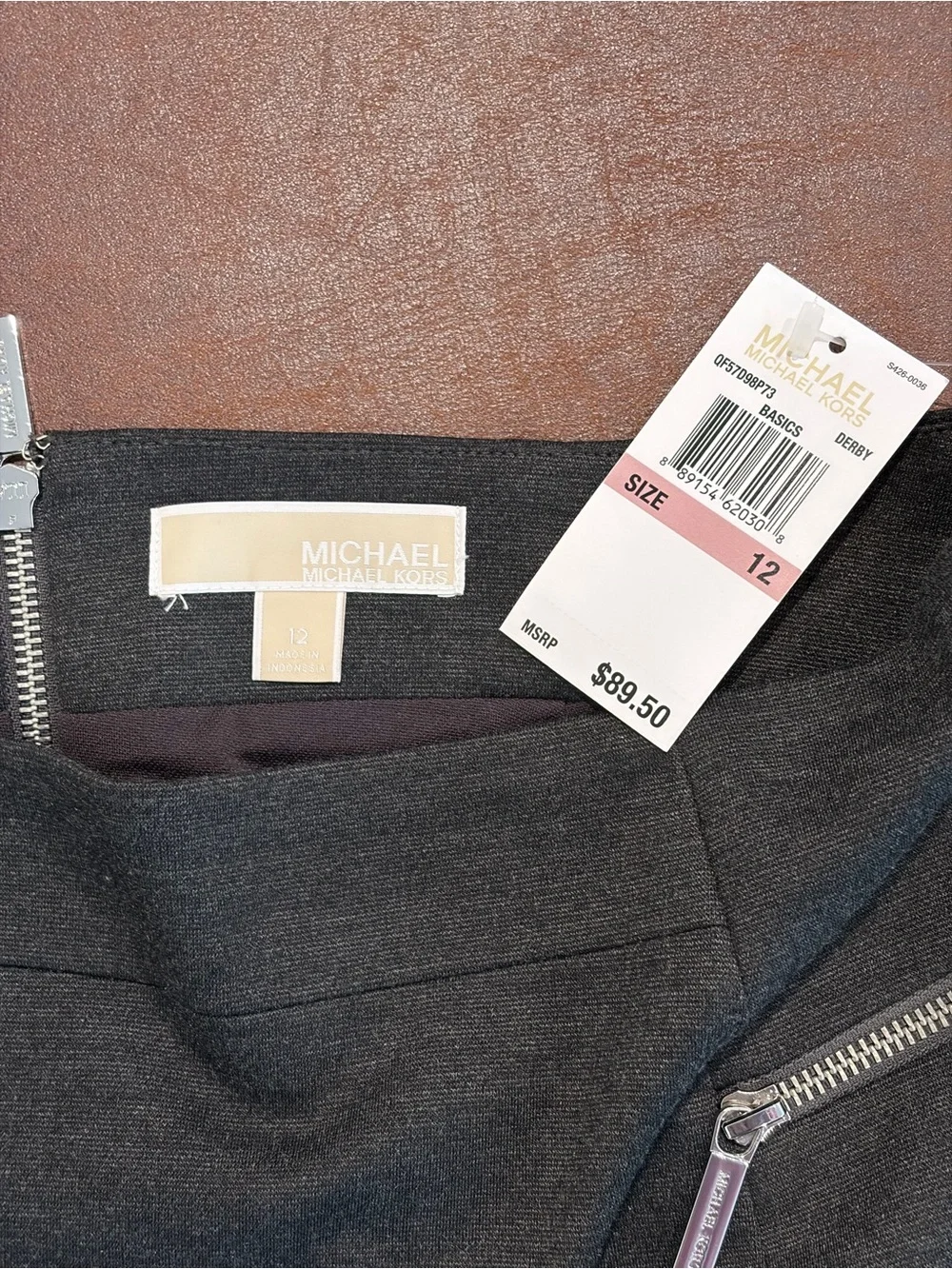 NWT Michael Kors Charcoal Pencil Skirt 12 Quiet Luxury Officecore Zip